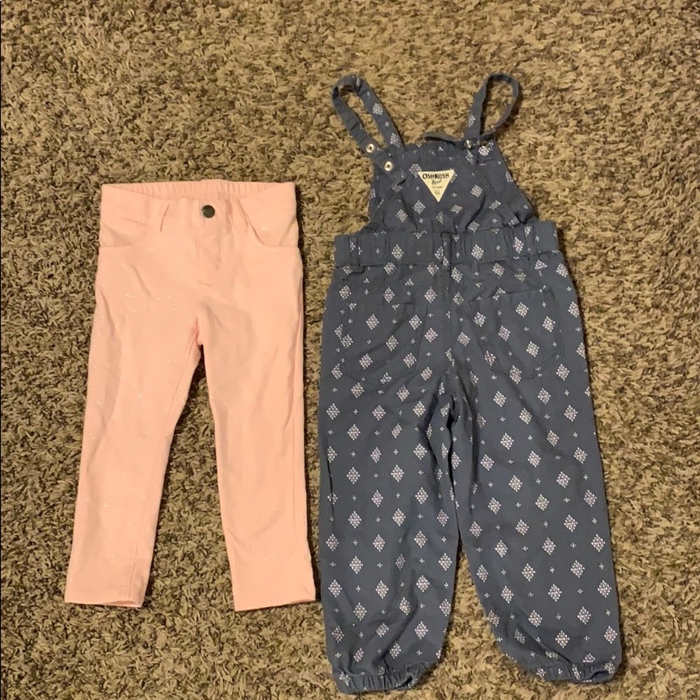 2t overalls and pink sparkle leggings